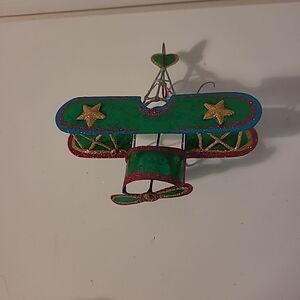 Tin/Glitter Bi Plane Ornament